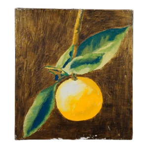 Massimo Catalani "Arancio Con 3 Foglie" Still Life Original Mixed Media Painting on Board