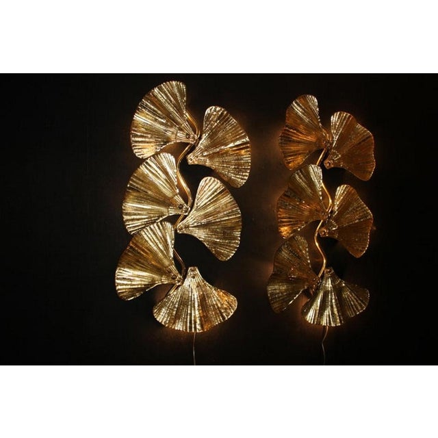 Golden Gingko Murano Glass Leaf Sconces in the style of Tommaso Barbi, 1990s, Set of 2 For Sale - Image 4 of 18