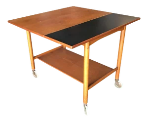 Danish Modern Teak Bar Cart with Convertible Folding Table Top