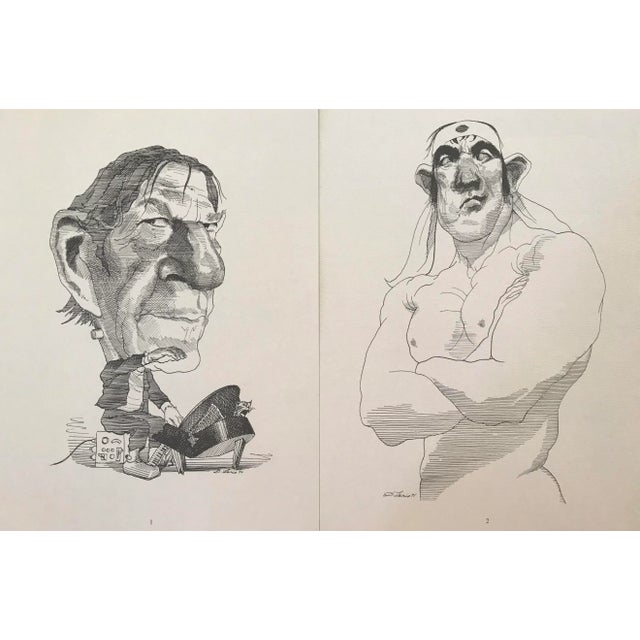 Set of 12 framed caricatures of writers, composers, and performers by artist David Levine (1926 - 2009). Images are from a...