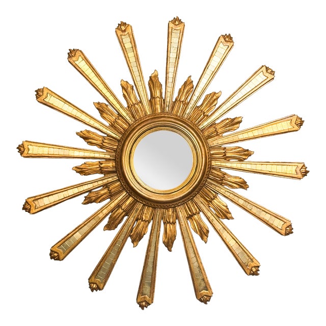 Italian Gilt Sunburst or Starburst Convex Mirror (Diameter 35) For Sale