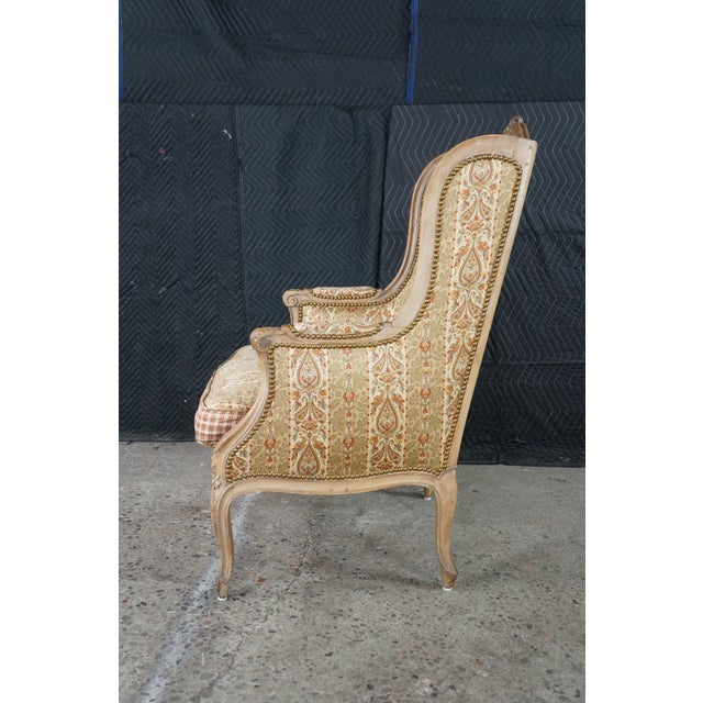 Vintage French Louis XVI Style Walnut Bergère Wingback Library Reading Chair For Sale - Image 16 of 18