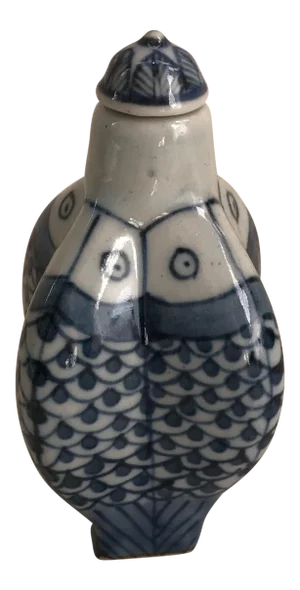 Chinese Blue & White Porcelain Koi Fish Bottle