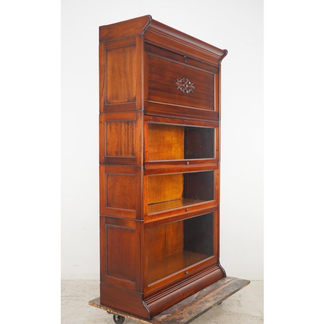 Antique Victorian style barrister bookcase with a writing bureau and three glass fronted storage compartments below, with...