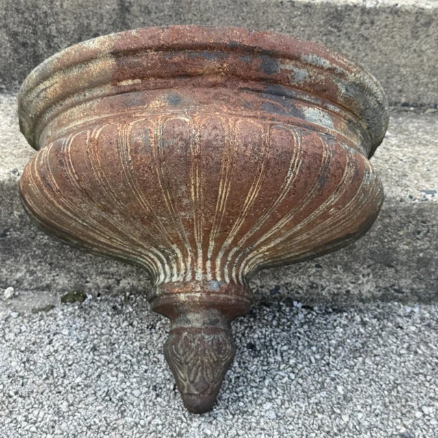 Vintage Neoclassical Style Cast Iron Half Round Urn Wall Fountain Bowl Lavabo Garden Planter Pot. Approx 80 lbs. Circa...