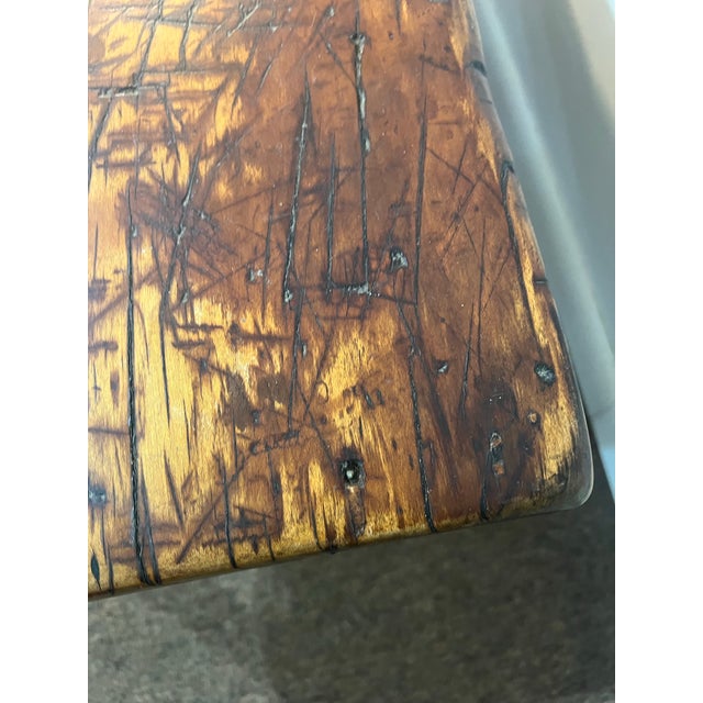 Antique Early American Rustic Bench With Splayed Turned Splayed Legs and Thick Cut Seat For Sale - Image 12 of 12