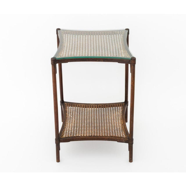 Modern Two-Tier Mahogany and Caned End Table For Sale - Image 4 of 7