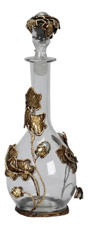 Signed Italian Decanter with Metal Work and Freshwater Pearls