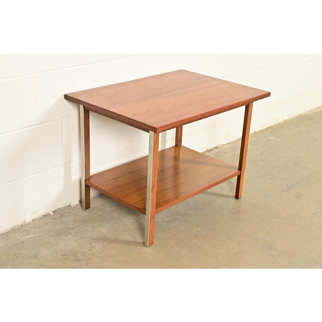 Calvin Furniture Paul McCobb for Calvin Furniture Linear Group Walnut Two-Tier Side Table, 1950s For Sale - Image 4 of 12