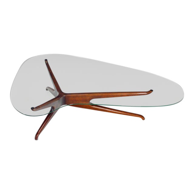 Vladimir Kagan Carved Walnut Trisymmetric Glass Top Coffee ...
