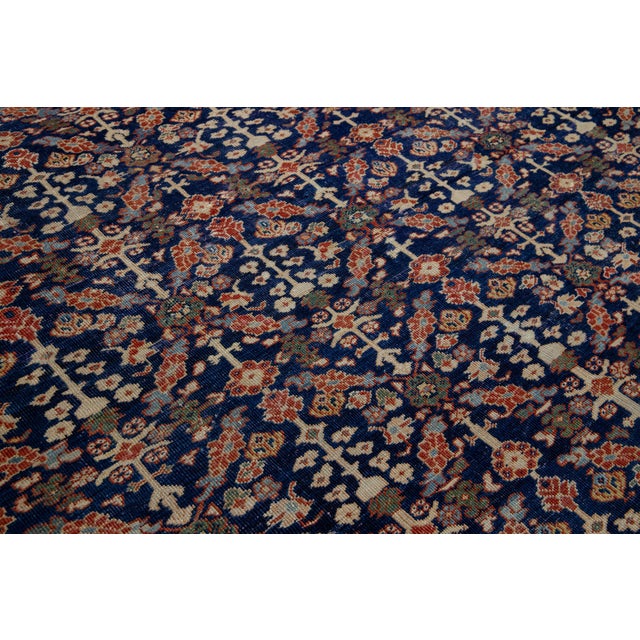 Navy Blue Allover Designed Handmade Mahal Wool Rug in Navy Blue From the 1900s For Sale - Image 8 of 12