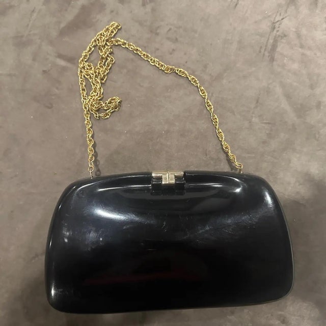 Metal 1940s Art Deco Black Bakelite and Brass Italian Evening Bag For Sale - Image 7 of 15