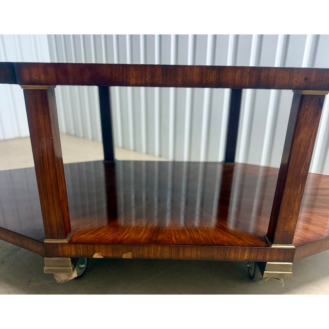Vintage Theodore Alexander Style Two-Tiered Octagonal Eglomisé Mahogany Cocktail / Coffee Table For Sale - Image 11 of 11