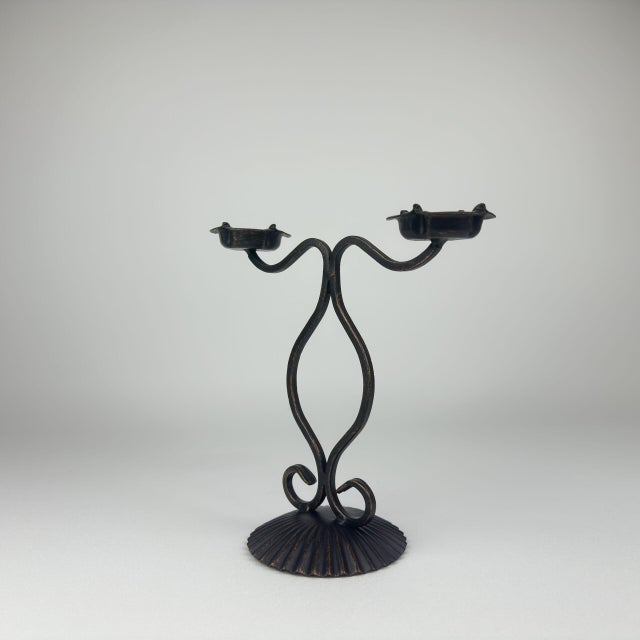 Libby Candlestick | Handcrafted Dual-Arm Metal Candle Holder for Elegant Decor For Sale - Image 4 of 7