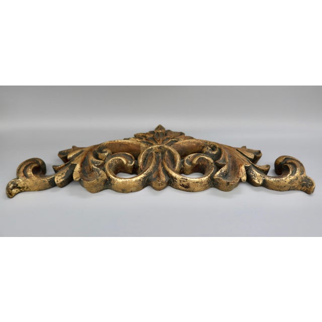 Vintage Gold Resin Scroll Swag Wall Ornament — Architectural Acanthus Pediment, Hollywood Regency For Sale - Image 4 of 6