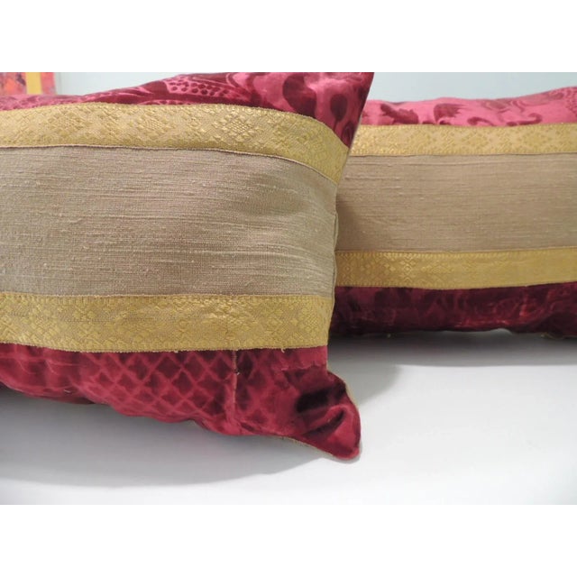 Late 19th Century Antique Red and Gold Silk Velvet Decorative Lumbar Pillows - Set of 2 For Sale - Image 5 of 6
