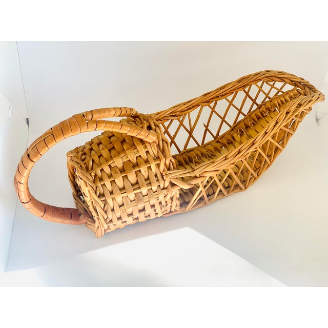 French Vintage Hand Woven Wicker Wine Bottle Caddy Holder For Sale - Image 3 of 11