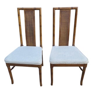 Thomasville Vintage Faux Bamboo Cane High Back Dining Chairs Regency Pair For Sale