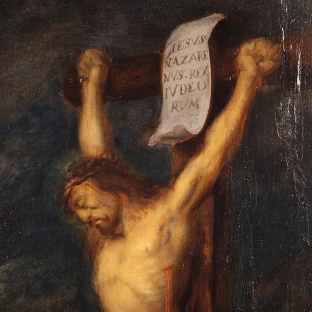 17th Century Unknown, Crucifixion with Soldiers, 1650, Oil on Panel, Framed For Sale - Image 5 of 16