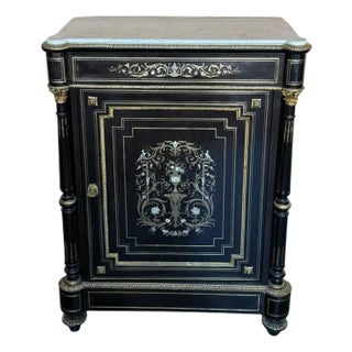French 19th Century Napoleon III Period Cabinet With Metal Inlays For Sale