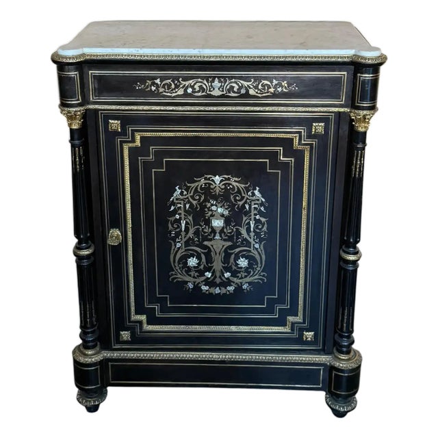 French 19th Century Napoleon III Period Cabinet With Metal Inlays For Sale