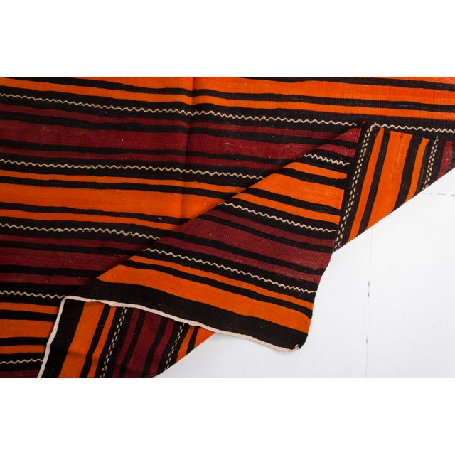 Turkish Mid 20th Century Bold Orange & Madder Red Flatweave Rug For Sale - Image 3 of 14