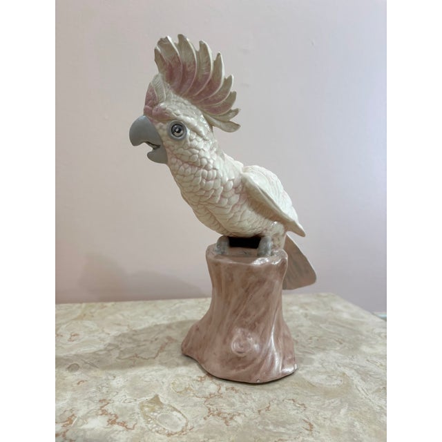 Boho Chic 1980s Pink Ceramic Parrot Statue For Sale - Image 3 of 5