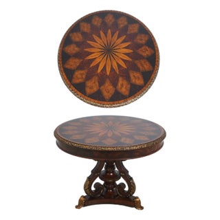 Maitland Smith Round Inlaid Mahogany Center Table For Sale