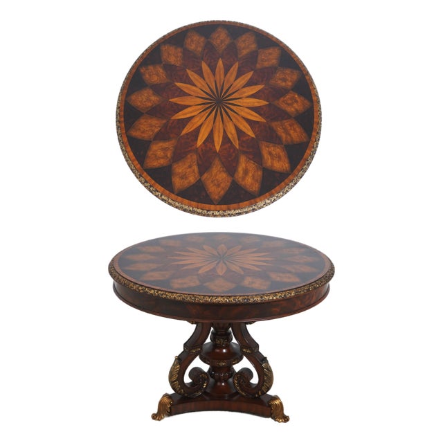 Maitland Smith Round Inlaid Mahogany Center Table For Sale