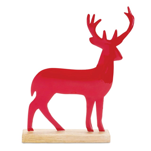 Bring a touch of rustic charm to your holiday decor with this stunning set of Metal Deer Silhouettes. Featuring two red...