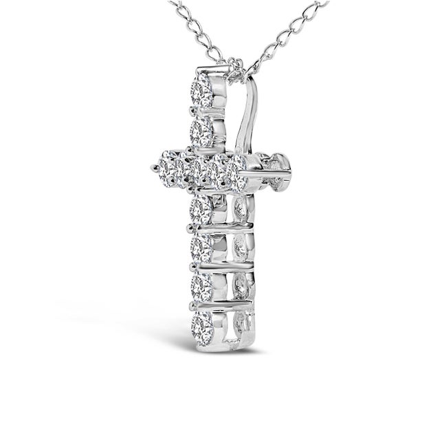 Contemporary 14K White Gold 1/2 Cttw Lab Grown Diamond 11 Stone Cross Pendant Necklace For Sale - Image 3 of 5