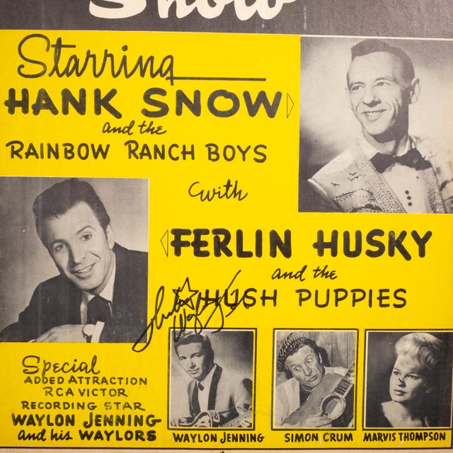 ABOUT An original vintage promotional poster for a country music show featuring headliners, Hank Snow with the Rainbow...