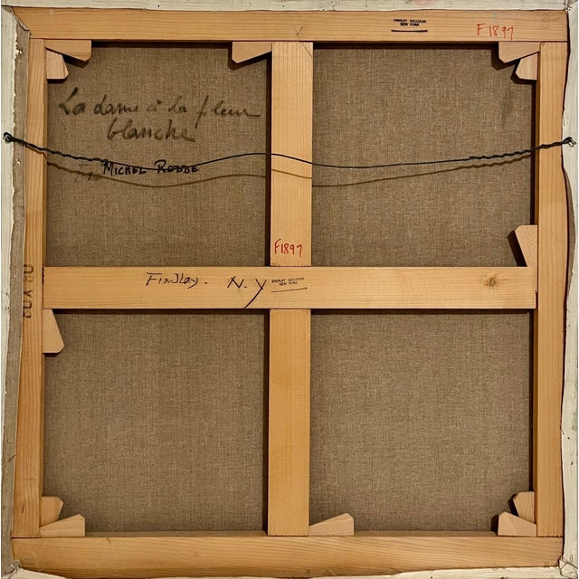 Red Michel Rodde, 20th Century Abstract Portrait of Lady "La Dame a la Fleur Blanche" Michel Rodde, c. 20th Century For Sale - Image 8 of 13