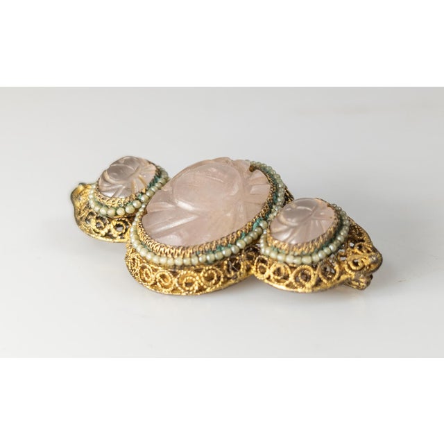 Early 20th Century 20th Century Chinese Gilt Silver Filigree Brooch Pin With Rose Quartz For Sale - Image 5 of 6