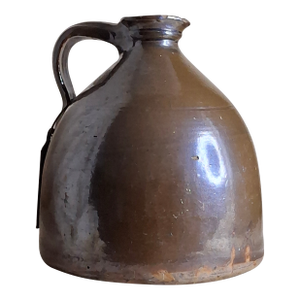 Antique Albany Slip Stoneware Jug 19th C Merchant Tag Formosa Oolong Tea Suffield Ct