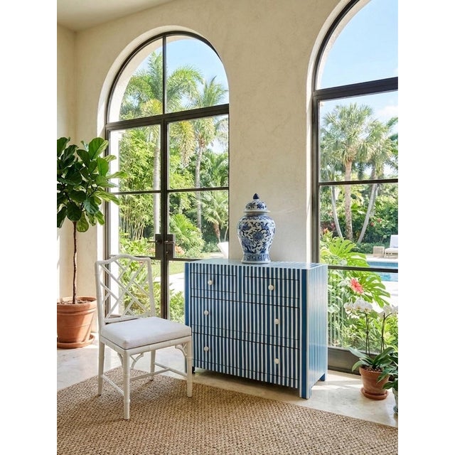 Blue Vintage Moroccan Blue & White Striped Resin Inlay Chest of Drawers For Sale - Image 8 of 10