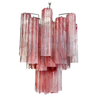 Glass Tube Chandelier with 30 Albaster Pink Glasses, 1990s For Sale