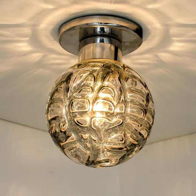 Murano Glass and Chrome Flush Mounts attributed to Doria, Germany, 1970s For Sale - Image 3 of 10