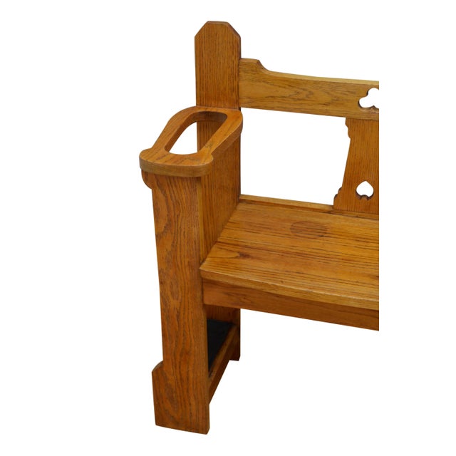 Brown Narrow Arts & Crafts Oak Bench, 1900s For Sale - Image 8 of 9