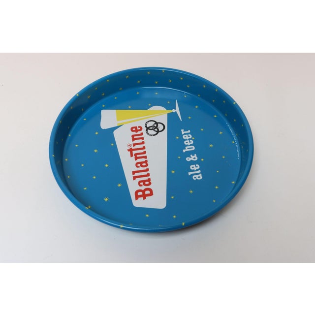 Vintage Ballantine high gloss enamel over metal beer tray (ca. 1950s, USA). Attractive color combination of blue, yellow,...