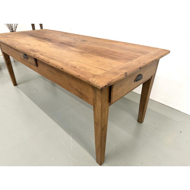 Antique Walnut Dining Table with Tapered Legs and Two Drawers, 1890s For Sale - Image 9 of 18