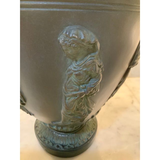 Austin Productions Vintage 1962 Austin Productions Neoclassical Verdigris Vase – 14” Greek Relief Vase for Classic Revival, Neoclassical & Art Nouveau Decor. See Pics! For Sale - Image 4 of 11