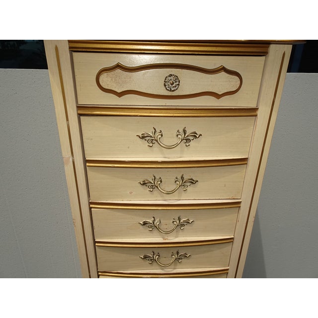 Wood Vintage French Provincial Tallboy Dresser Lingerie Chest W Brass Hardware For Sale - Image 7 of 16