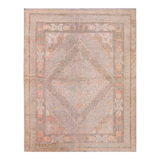 1920s Soft Light Faded Medallion Antique Chinese Khotan Rug 4'0" X 5'4" Handknotted Wool Carpet For Sale