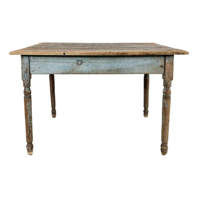 Antique French Blue Reclaimed Wood Side Table For Sale