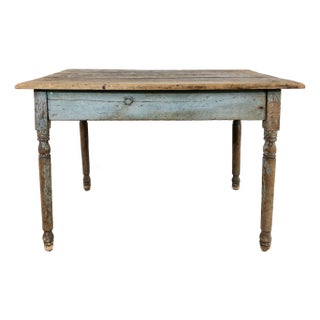 Antique Reclaimed Wood Weathered Blue Painted Table For Sale
