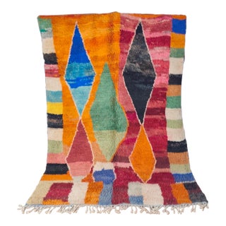 Handmade Moroccan Boujaad Rug, Orange Blue Green Diamond Patchwork, 9'8" X 6'7" For Sale