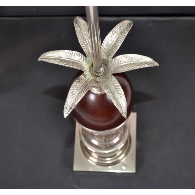 Metal Maison Charles French Art Deco Red Acorn Nickel Plated Table Lamp & Shade 1950s For Sale - Image 7 of 12
