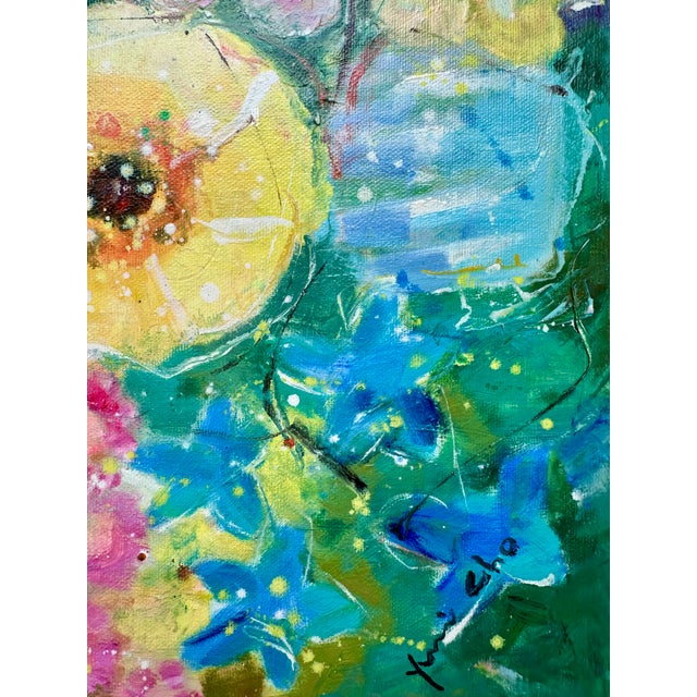 Abstract Modern Abstract Floral Painting on Canvas, 20 X 24, Unstretched, by Youn Cho For Sale - Image 3 of 6
