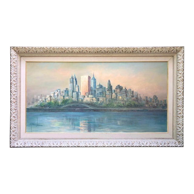 Mid Century Cityscape Painting New Work City Signed Large Wall Art For Sale